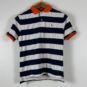 Polo by Ralph Lauren Navy and White Striped Shirt with Orange Accents